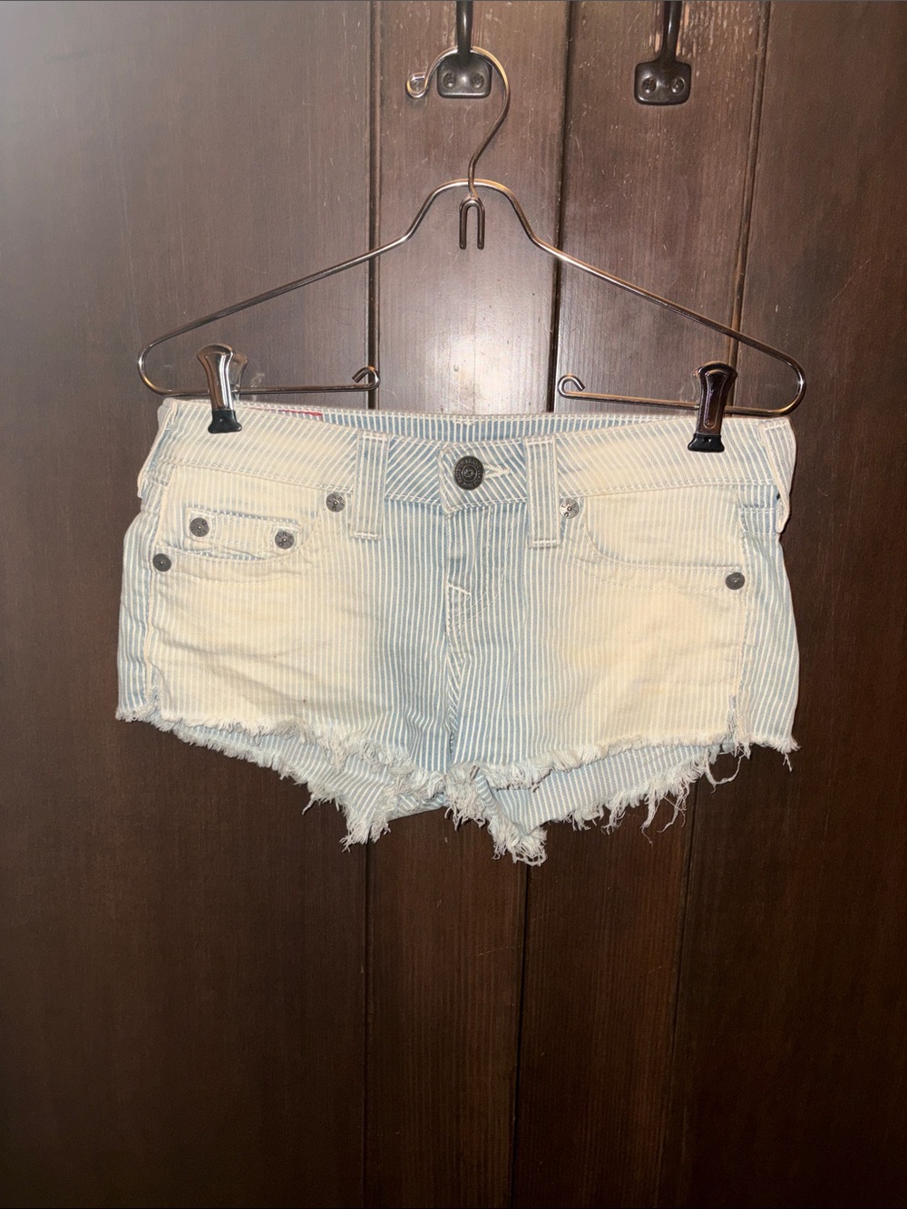 True Religion Pinstripe Bobby Cut-offs 26